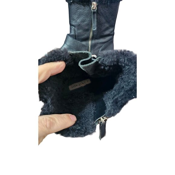 Zara Basic black leather moto combat boots zipper shearling lined EU41 US10 - Picture 15 of 16